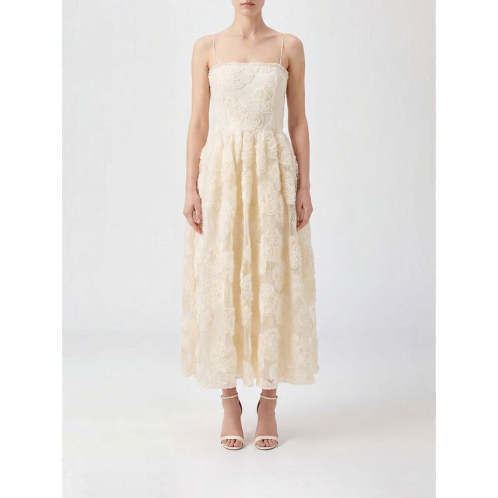 Rotate Midi Ceremony Dress In Mesh With Square Neckline And Flared Skirt